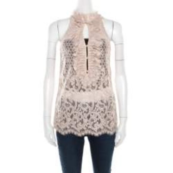 Diane von Furstenberg Beige Sheer Floral Lace Sleeveless OLVIDA Top, Size 2 - Picture 1 of 4
